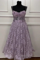 A-Line Sweetheart Corset Midi Lace Dresses