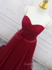 A-Line Sweetheart Neck Burgundy Long Evening Prom Dresses, Burgundy Bridesmaid Dresses