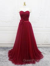 A-Line Sweetheart Neck Burgundy Long Evening Prom Dresses, Burgundy Bridesmaid Dresses