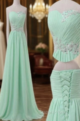 A Line Sweetheart Neck Floor Length Green Evening Prom Dresses, Long Formal / Bridesmaid Dresses
