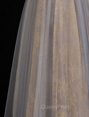 A Line Sweetheart Neck Gray Blue Long Evening Prom Dresses, Gray Court Train Blue Evening Gowns