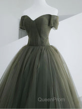 A-Line Sweetheart Neck Green Long Evening Prom Dresses, Sweep Train Green Evening Dresses