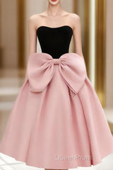 A-Line Sweetheart Neck Satin Black/Pink Short Evening Prom Dresses, Cute Homecoming Dresses