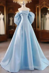 A-Line Sweetheart Neck Satin Blue Long Evening Prom Dresses, Blue Long Evening Dresses