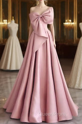 A-Line Sweetheart Neck Satin Pink Long Evening Prom Dresses, Pink Long Evening Dresses