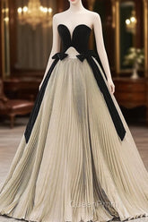 A-Line Sweetheart Neck Satin Velvet Champagne Long Evening Prom Dresses, Champagne Long Evening Dresses