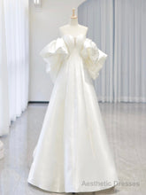 A-Line Sweetheart Neck Satin White Long Prom Dress, White Long Formal Dress