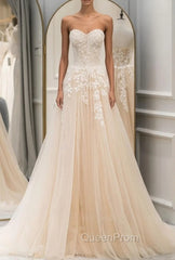 A Line Sweetheart Neck Tulle lace Blue Long Evening Prom Dresses, Lace Evening Gown Graduation Dresses