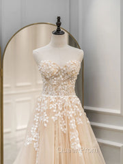 A Line Sweetheart Neck Tulle lace Blue Long Evening Prom Dresses, Lace Evening Gown Graduation Dresses