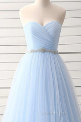 A-Line Sweetheart Neck Tulle Light Sky Blue Long Evening Prom Dresses