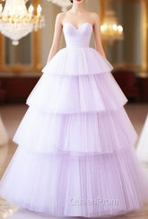 A-Line Sweetheart Neck Tulle Purple Long Evening Prom Dresses, Purple Long Evening Dresses