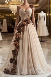 A-Line Sweetheart Neckline Tulle Applique Long Evening Prom Dresses, Vintage Evening Gown