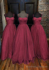 A-line Sweetheart Spaghetti Straps Long/Floor-Length Glitter Prom Dresses With Pockets