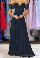 A-line Sweetheart Strapless Long/Floor-Length Chiffon Prom Dresses with Detachable Balloon Sleeves
