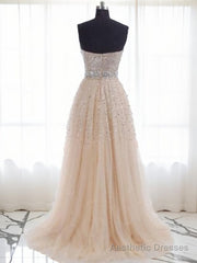 A-line Sweetheart Sweep Train Tulle Dress