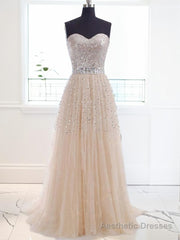 A-line Sweetheart Sweep Train Tulle Dress
