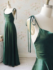 A Line Thin Straps Green Long Evening Prom Dresses, Green Formal Graduation Evening Dresses