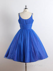A-Line Tulle Blue Short Evening Prom Dresses, Blue Homecoming Dresses