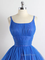 A-Line Tulle Blue Short Evening Prom Dresses, Blue Homecoming Dresses