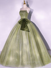 A Line Tulle Green Long Evening Prom Dresses, Green Tulle Evening Party Dresses