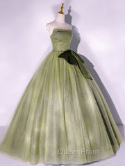 A Line Tulle Green Long Evening Prom Dresses, Green Tulle Evening Party Dresses