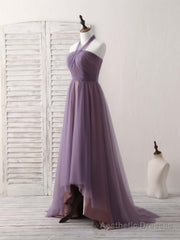A-Line Tulle High Low Long Prom Dress Simple Bridesmaid Dress