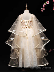 A-Line Tulle Lace Butterfly Champagne Flower Girl Dress