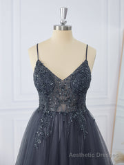 A-line Tulle V-neck Beading Short/Mini Dress