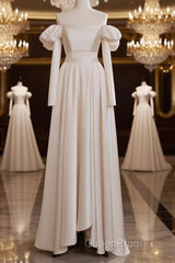 A-Line Two Pieces Satin Champagne Long Evening Prom Dresses, Champagne Formal Dresses