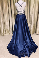 A Line V Neck Green/Blue Backless Long Evening Prom Dresses, V Neck Backless Green/Blue Formal Graduation Evening Dresses
