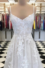 A Line V Neck Lace Appliques White Evening Prom Dresses Wedding Dresses, White Lace Formal Dresses, White Evening Dresses