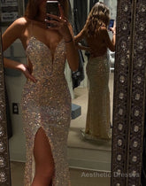 A-line V Neck Prom Dress With Split