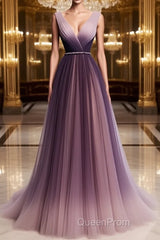 A Line V Neck Purple Ombre Evening Prom Dresses, V Neck Purple Ombre Formal Evening Bridesmaid Dresses