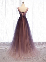 A Line V Neck Purple Ombre Evening Prom Dresses, V Neck Purple Ombre Formal Evening Bridesmaid Dresses