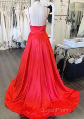 A Line V Neck Red Long Evening Prom Dresses, Red V Neck Long Formal Evening Bridesmaid Dresses
