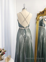 A-line V-neck Ruffles Floor-Length Dress