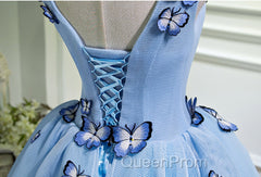 A Line V Neck Short Blue Evening Prom Dresses with Butterfly, Short Blue Evening Homecoming Dresses