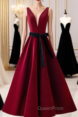A Line V Neck Short Burgundy Evening Prom Dresses, Wine Red Short Formal Graduation Homecoming Dresses