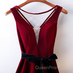 A Line V Neck Short Burgundy Evening Prom Dresses, Wine Red Short Formal Graduation Homecoming Dresses