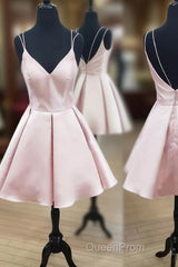 A Line V Neck Short Pink Evening Prom Dresses, Short Pink Homecoming Graduation Dresses