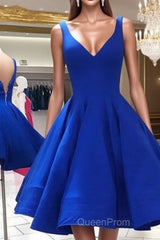 A Line V Neck Short Royal Blue Evening Prom Dresses, Short Royal Blue Formal Homecoming Dresses