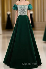 A-Line Velvet Sequin Beads Green Long Evening Prom Dresses Evening Dresses Elegant