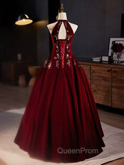 A-Line Velvet Sequin Burgundy Long Evening Prom Dresses Long Evening Dresses December Wedding Guest Dresses