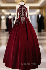 A-Line Velvet Sequin Burgundy Long Evening Prom Dresses Long Evening Dresses December Wedding Guest Dresses