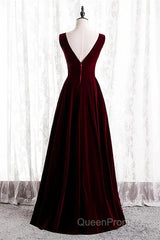A-Line Velvet V-Neckline Sleeveless Long Party Dresses Evening Prom Dresses Bridesmaid Dresses