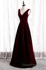 A-Line Velvet V-Neckline Sleeveless Long Party Dresses Evening Prom Dresses Bridesmaid Dresses