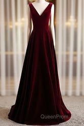 A-Line Velvet V-Neckline Sleeveless Long Party Dresses Evening Prom Dresses Bridesmaid Dresses