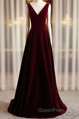 A-Line Velvet V-Neckline Sleeveless Long Party Dresses Evening Prom Dresses Bridesmaid Dresses