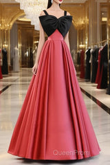 A-Line Watermelon Red Satin Long Evening Prom Dresses, Long Formal Dresses