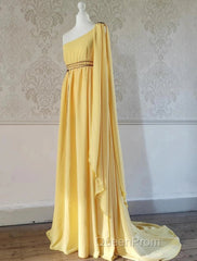 A-Line Wedding Guest Dresses Elegant Dresses Evening Party Court Train Sleeveless One Shoulder Chiffon With Strappy